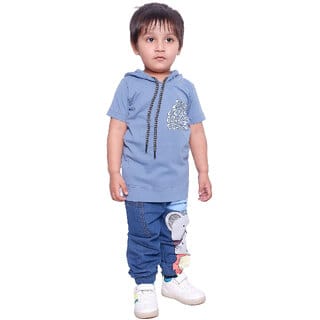 Kid Kupboard Cotton Baby Boys T-Shirt, Blue, Half-Sleeves, 3-4 Years KIDS7281