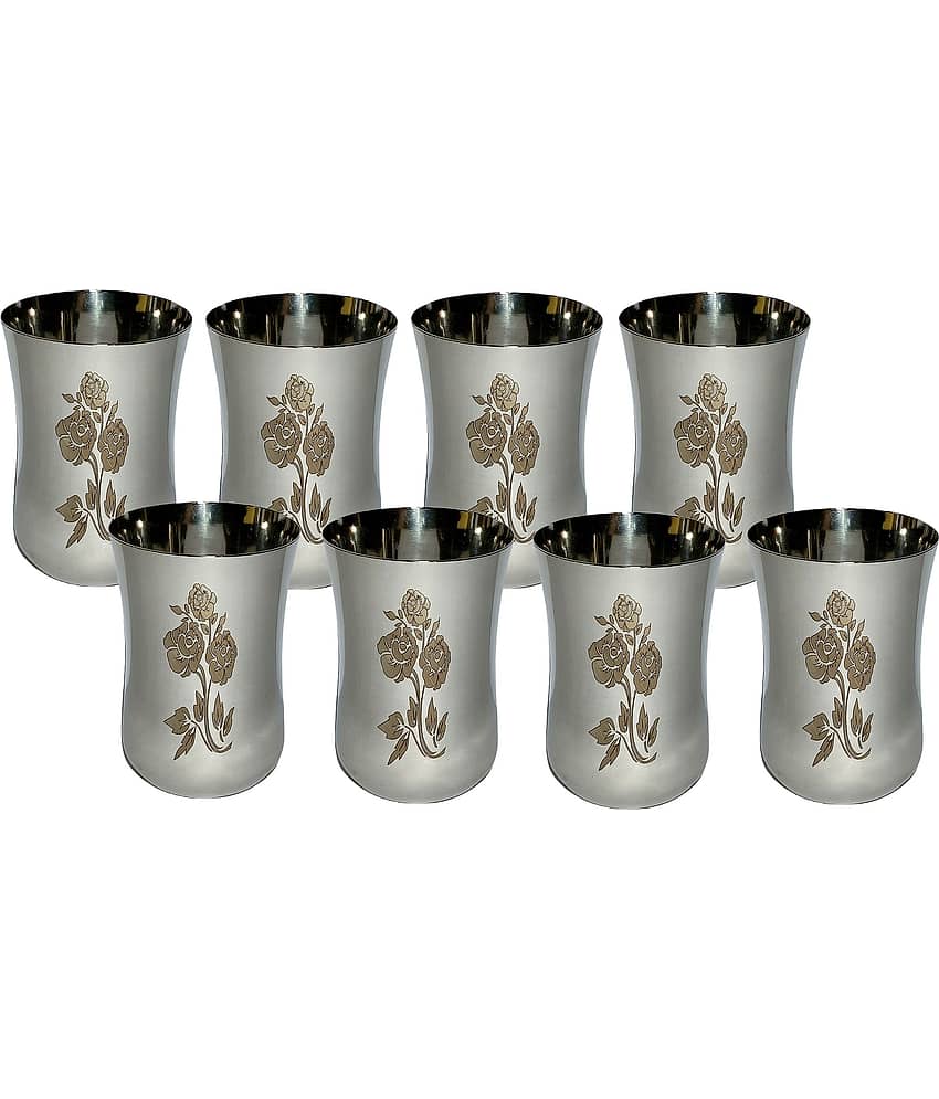 A & H ENTERPRISES - Daily Use Water Steel Glasses Set 300 ml ( Pack of 8 )
