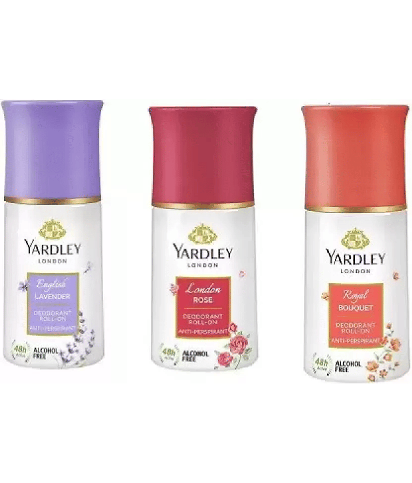 Yardley London English Lavender,Royal Bouquet , London Rose Deodorant Roll-on Deodorant Roll-on - For Men & Women  (50 ml each, Pack of 3).