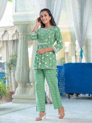 Green Floral Motif Co-ord Set-38