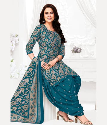 SIMMU Women Cotton Printed Straight Kurti With Patiala Salwar ( Blue )