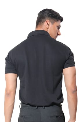 Kinnko Mens Black Polo Neck Cotton Solid T shirt Kinnko Mens Black Polo Neck Cotton Solid T shirt