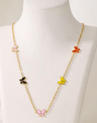 Stainless Steel Colourful Butterfly Necklace - STNK 5013