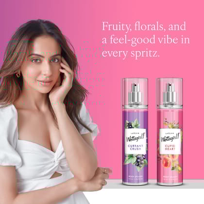 Layer�r Wottagirl! Cupid Heart & Currant Crush Body Splash Combo for Women, 2�135ml | Long-Lasting Fresh Fruity Floral Body Mist | Melon, Red Fruits, Strawberry & Rose Notes | Everyday Wear | Skin-Friendly & IFRA Certified