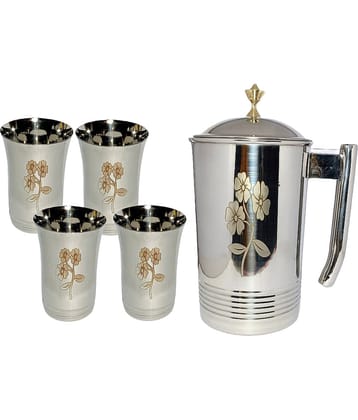 A & H ENTERPRISES Water Jug with Lid Stainless Steel Jug and Glass Combo 2000 mL