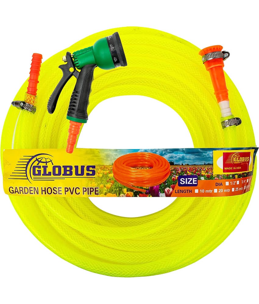 Globus Garden Nylon Water Hose Pipe(Length-5 Mtr&Thickness-1/2"/12.5mm) Multicolour with Gun Sprayer