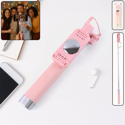 Wired Selfie Stick with Rearview Mirror & Built-In Shutter Button (1 Pc)