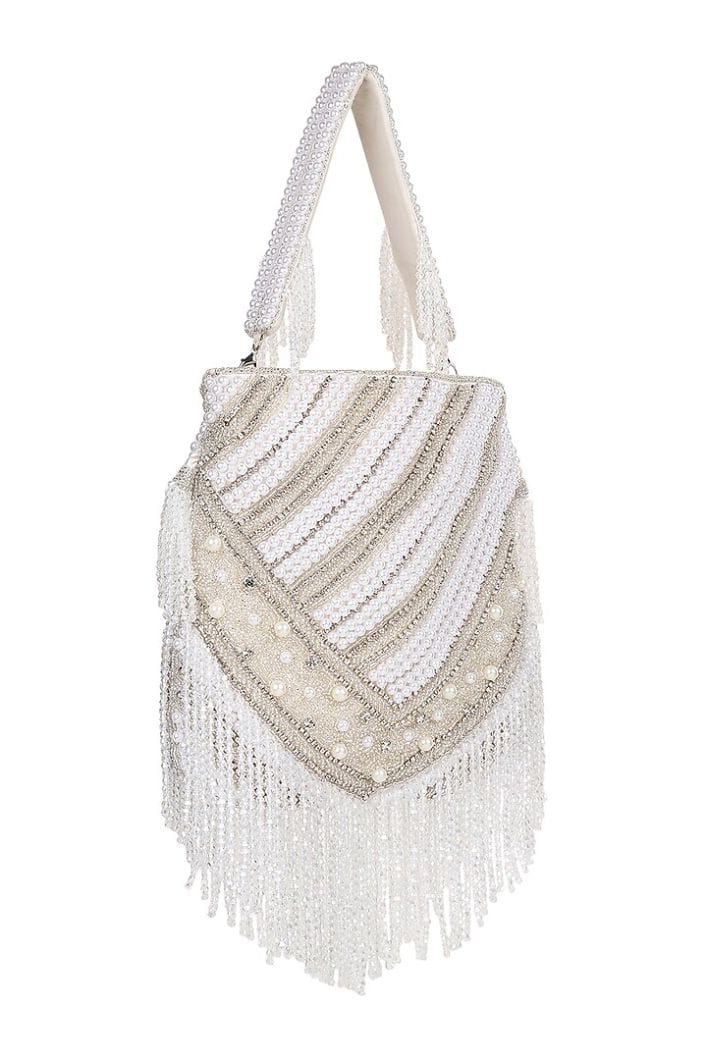 White Silk Embroidered Potli