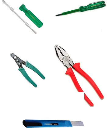 TAPARIA  Set of 5 Hand Tool Combo (Pliers 210mm/2in1 Screw Driver/Wire Stripper/ Neon Bulb Tester/Snap off Cutter)