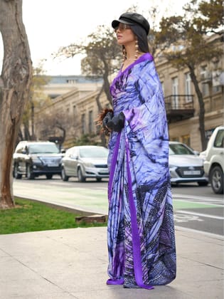 Multicolor Pure Satin Crepe Digital Printed Bollywood Saree