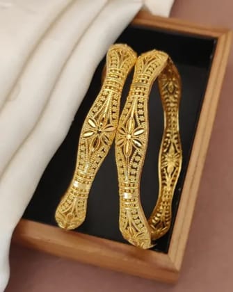 Antique Gold Finish Wide Floral Filigree Work Kada