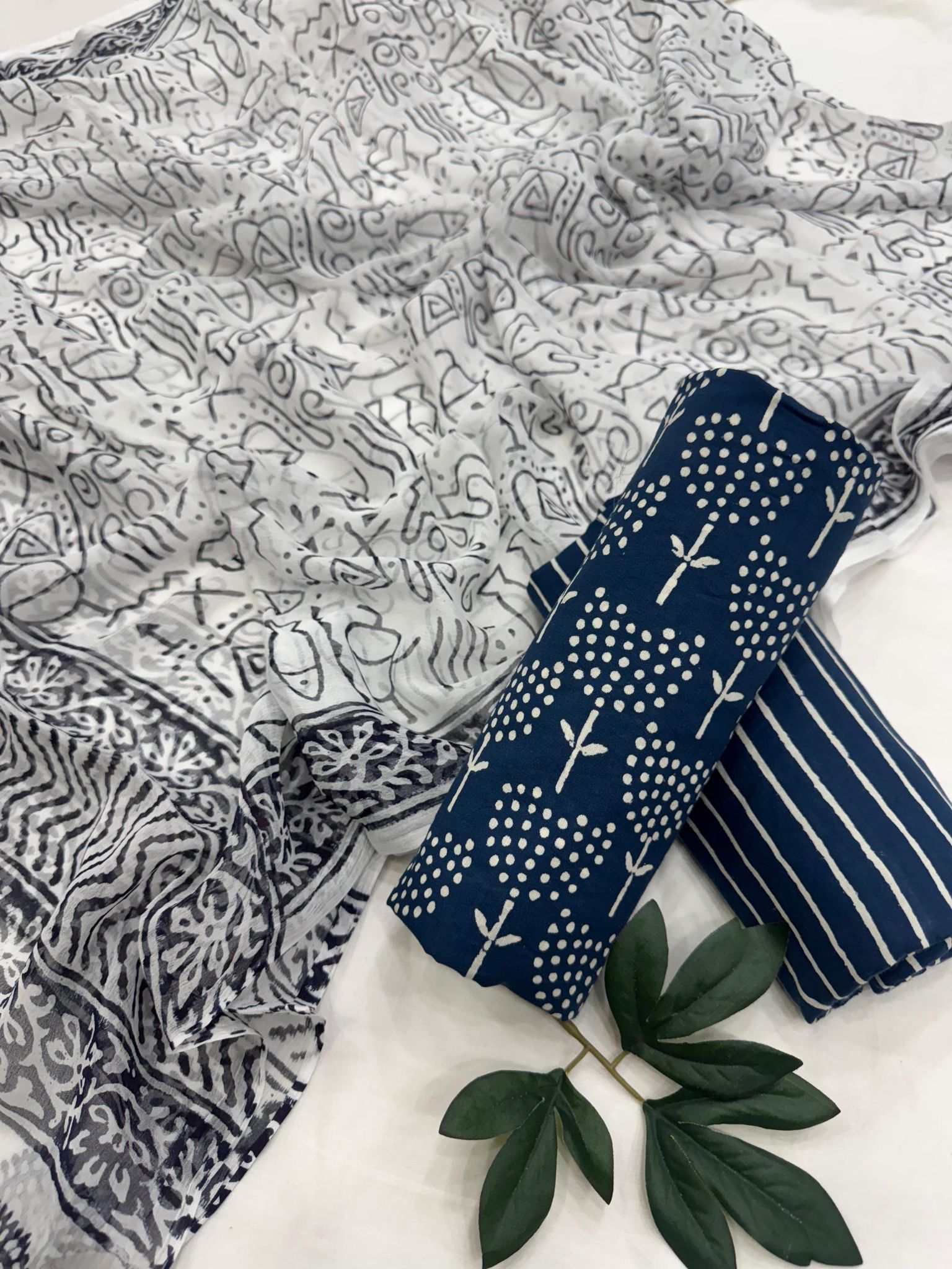Cotton Suit With Chiffon Suit