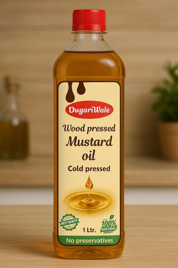 Dugariwale Wood Pressed Mustard Oil, 1 Ltr, Cold Pressed, 100% Natural, No Preservatives