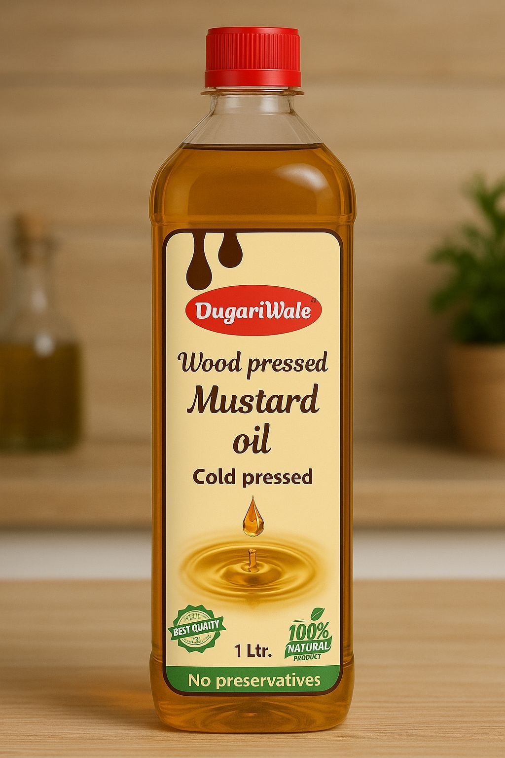 Dugariwale Wood Pressed Mustard Oil, 1 Ltr, Cold Pressed, 100% Natural, No Preservatives