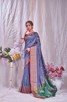 Grey Pure Zari Weaving Kanjivaram Silk Saree