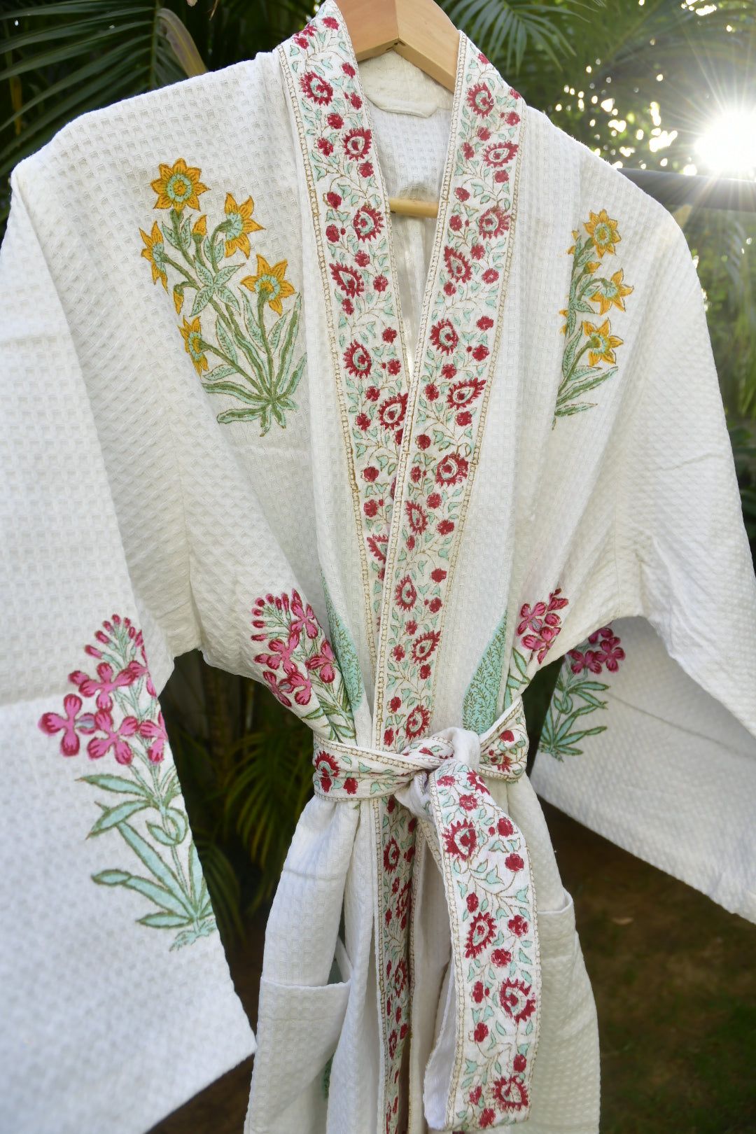 Paanch Buta Handblock  waffle Cotton Bathrobe