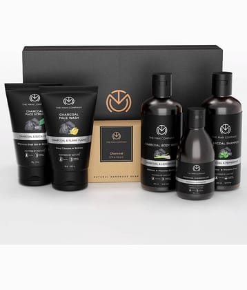 The Man Company Charcoal Grooming Kit (Body Wash, Shampoo, Face Scrub, Face Wash, Cleansing Gel, Soap Bar) Set of 6