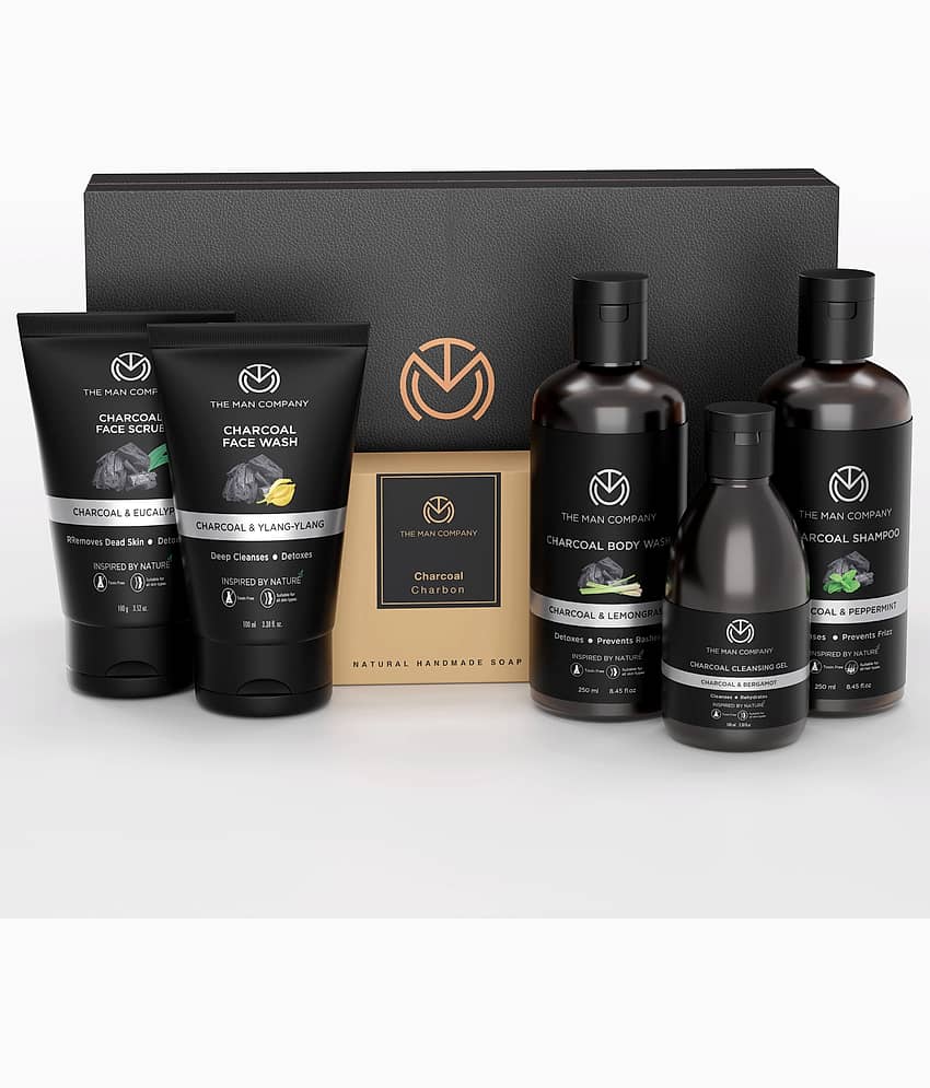 The Man Company Charcoal Grooming Kit (Body Wash, Shampoo, Face Scrub, Face Wash, Cleansing Gel, Soap Bar) Set of 6