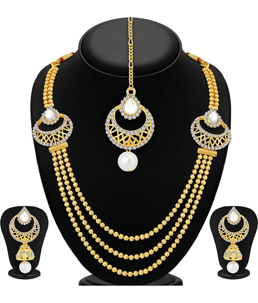 Sukkhi Alloy Golden Long Haram Traditional 18kt Gold Plated Necklaces Set