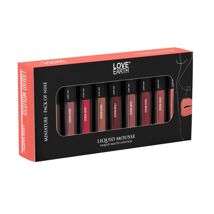 LoveEarth Liquid Matte Lipstick Combo Pack - 9-Piece Set with Waterproof Mousse Jojoba Oil, and Vitamin E - Smudge-Proof & Transferproof Mini Liquid Lipstick Long-Lasting Lip Makeup Gift Set for Women LoveEarth Liquid Matte Lipstick Combo Pack - 9-Piece 