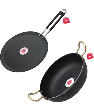 LAZYWINDOW Iron Tawa & Kadhai Black Iron No Coating Cookware Sets ( Set of 1 )
