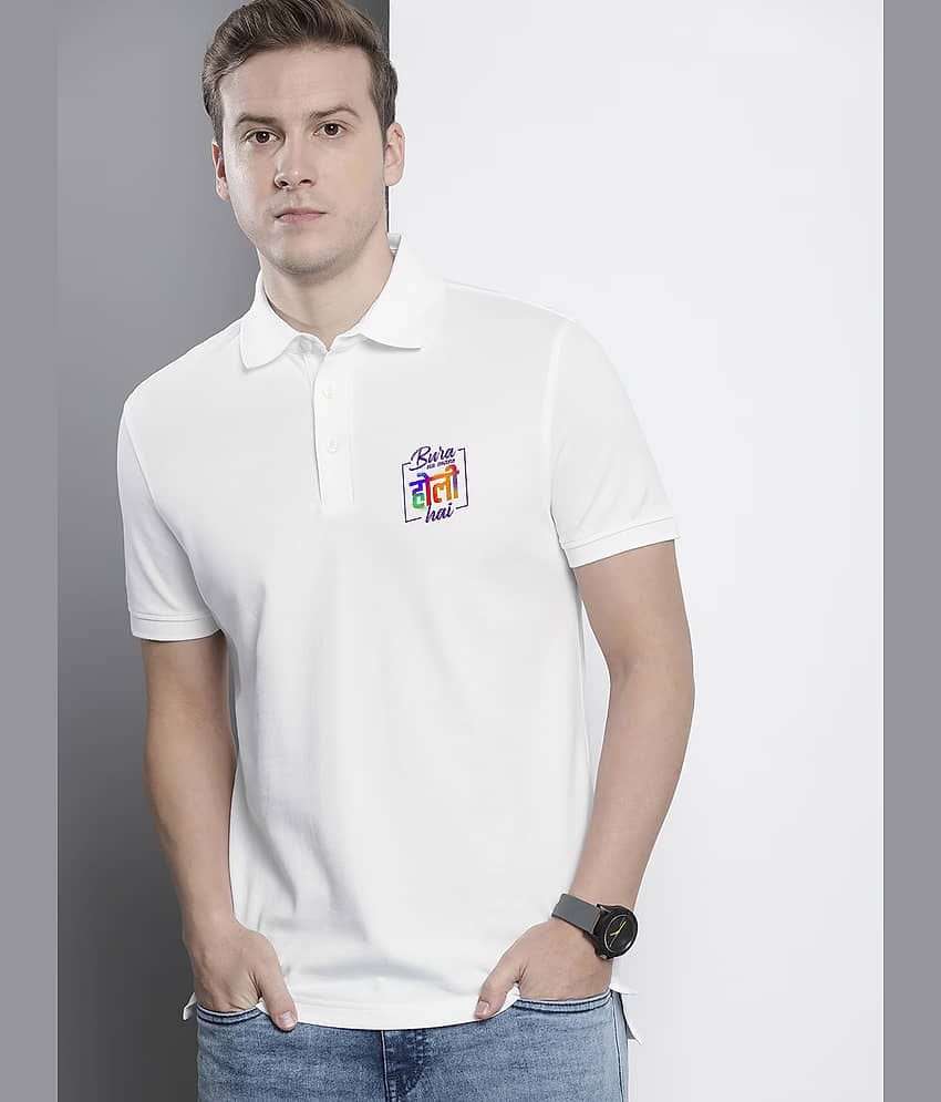 GET GOLF Pack of 1 Cotton Blend Regular Fit Printed Half Sleeves Men's Polo T Shirt ( White )