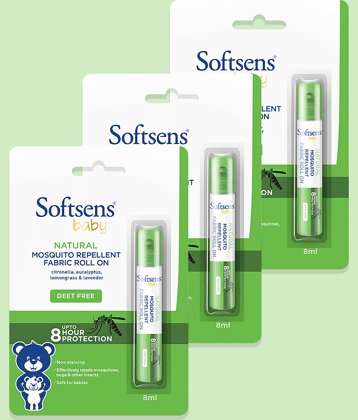 Softsens baby Natural Mosquito Repellent Fabric Roll-On - 8ml - Pack of 3