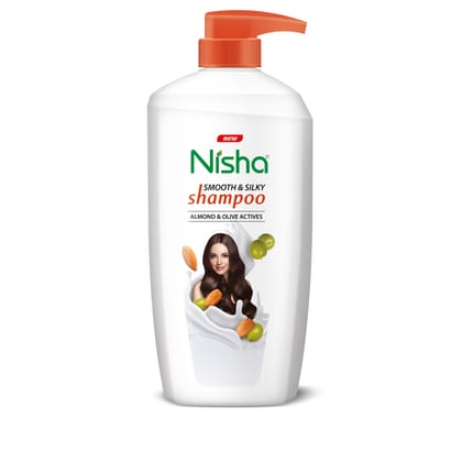 Nisha Smooth & Silky Shampoo for Women Men 650ml, Almond & Olive Actives Shampoo for Naturally Soft Silky Hair