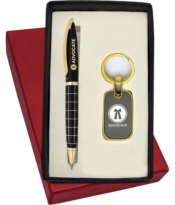 UJJi Advocate Logo Check Pattern Keychain and Pen Gift Set  (Pack of 1, Ink Color - Blue)