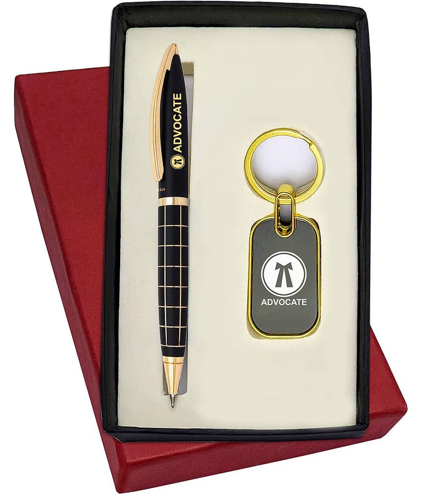 UJJi Advocate Logo Check Pattern Keychain and Pen Gift Set  (Pack of 1, Ink Color - Blue)