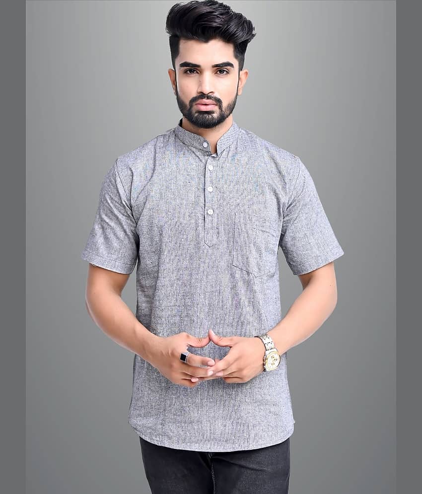 QuaClo - Grey Cotton Blend Men's Shirt Style Kurta ( Pack of 1 )