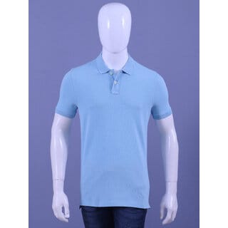Men's Sky Blue Enzyme Finish Solid Polo T-Shirt