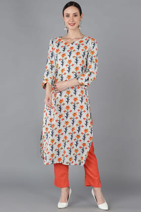 Women Cotton Trendy Festive Wear Off White Printed Kurti VCK1473