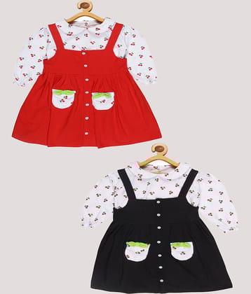 Babeezworld Cotton Frock For Girls ( Pack of 2 , Black & Red )