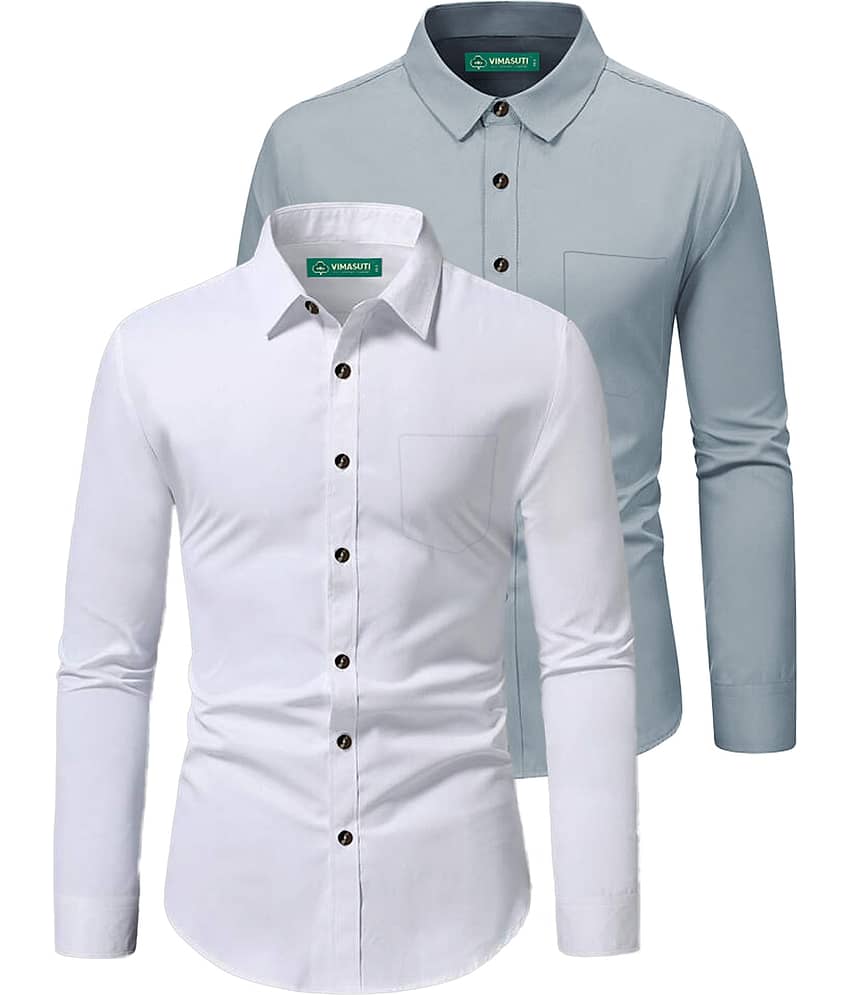 VIMASUTI Cotton Blend Slim Fit Full Sleeves Men's Formal Shirt - Grey ( Pack of 2 )