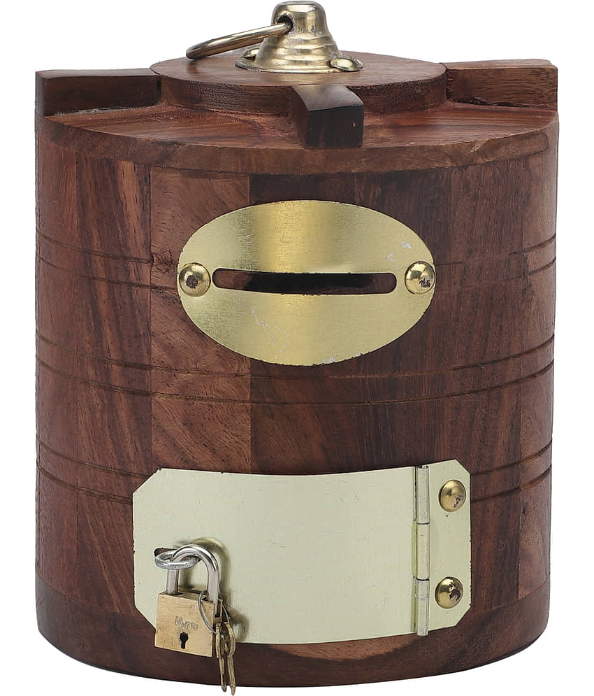 Generic - Wooden Brass Water Tank Piggy Bank Showpiece 18 cm