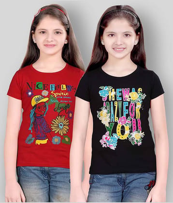 Sini Mini Pack of 2 Girls Cotton T-Shirt ( Multicolor )
