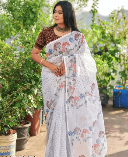 Pure Linen Printed Saree | Elegant Look for Festive Wear