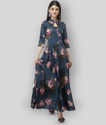 TOGZZ Women Crepe Printed A-line Dress ( Blue )