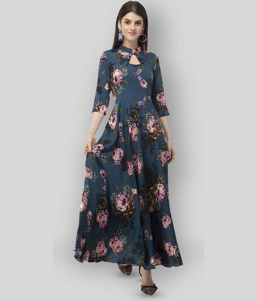 TOGZZ Women Crepe Printed A-line Dress ( Blue )