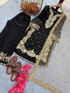 Designer Party Wear Look Silk Top Plazzo & Dupatta Set Designer Party Wear Look Silk Top Plazzo & Dupatta Set
