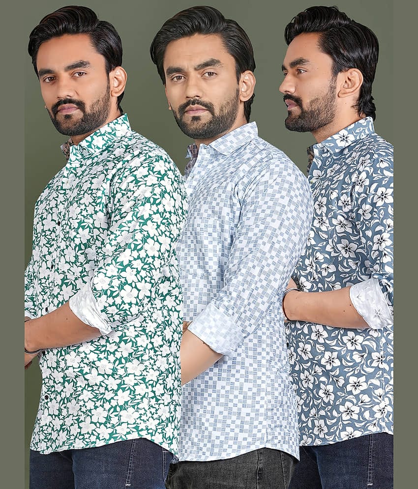 ADWYN PETER 100% Cotton Regular Fit Printed Full Sleeves Men's Casual Shirt - Multicolor 12 ( Pack of 3 )