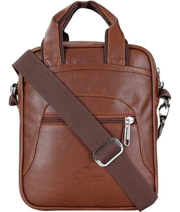 Leather World Sling bag Tan P.U. 7 Ltrs Casual Messenger Bag
