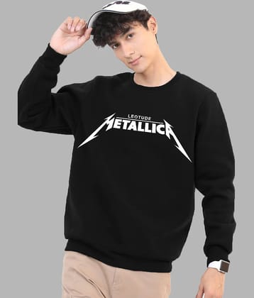 Leotude Fleece Round Neck Men's Sweatshirt - Black ( Pack of 1 )