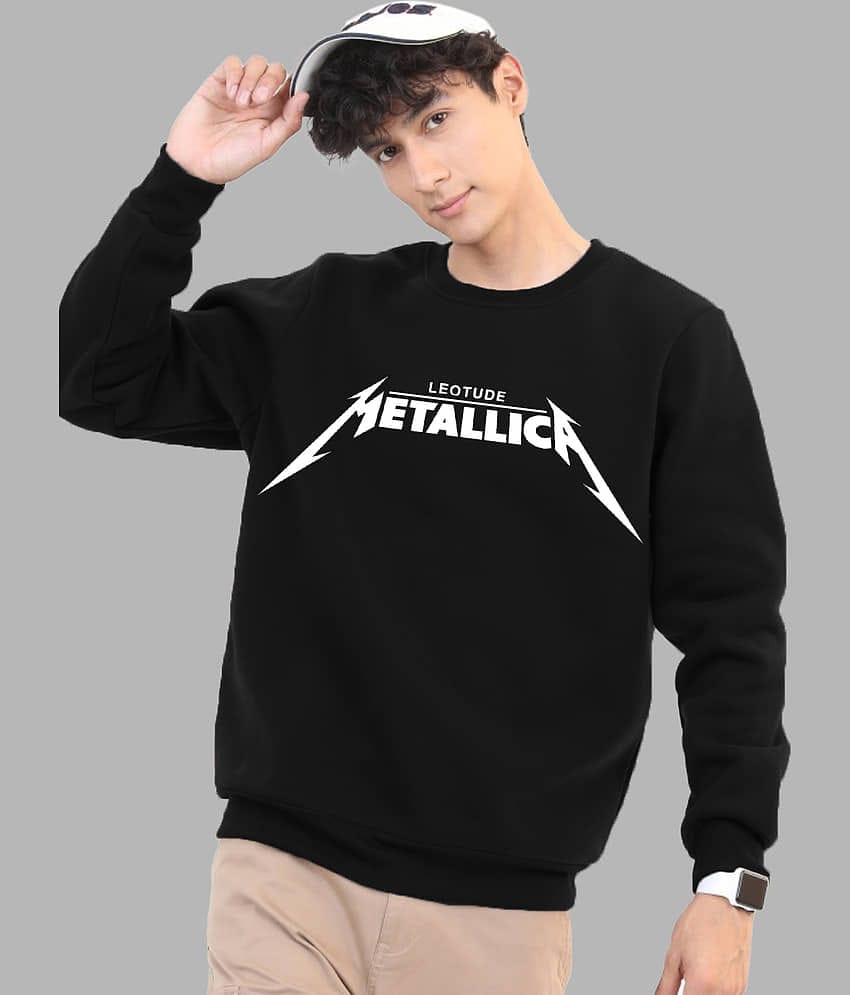 Leotude Fleece Round Neck Men's Sweatshirt - Black ( Pack of 1 )