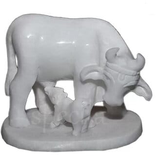 Astro-D Marble Cow and Calf Decorative Statue 12cm, (White, Marble)