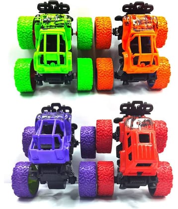 RAINBOW RIDERS 4 Pcs Mini Monster Car /(Red, Purple, Orange, Green) for 3+ Years Kids / 4*4 Big Wheels  4 Pcs Mini Monster Car for Kids.