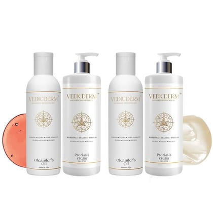 VEDICDERM Cream & Oleander Skin Care Oil Combo for Dry, Itchy Skin | Natural Steroid-Free Formula | Helps Soothe Irritation & Retain Moisture | 200ml Cream + 200ml Oil VEDICDERM Cream & Oleander Skin Care Oil Combo for Dry, Itchy Skin | Natural Steroid-Free Formula | Helps Soothe Irritation & Retain Moisture | 200ml Cream + 200ml Oil