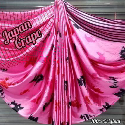 Pink Line Japan Crepe Silk Saree with Blouse - 5069