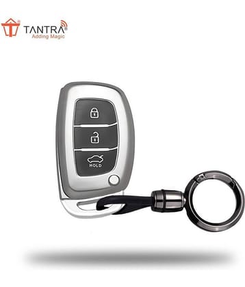 TANTRA TPU Key Cover and Metal Keychain Compatible for Hyundai Aura Elantra I.10 Grand Nios I.20 Elite Verna 4S Creta I.10 Grand I.20 Activa Tucson Xcent\n3 Button Smart Key (Grey)\n